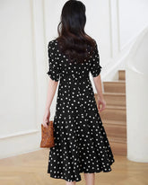 Robe en soie évasée à pois